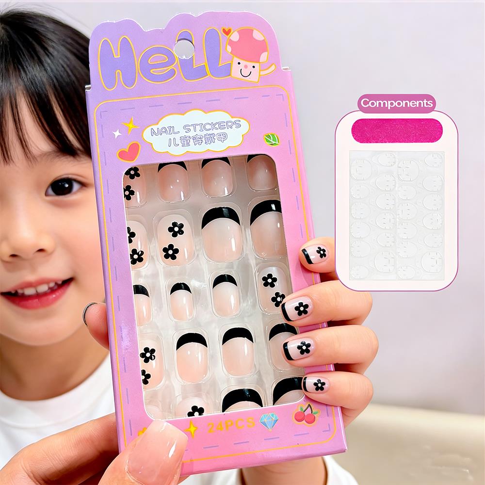 Nail Art Press On - 24 faux ongles autocollants pour enfants,