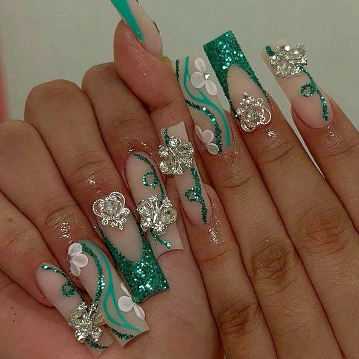 Nail Art Press On - Fausse colle brillante sur pointe française,