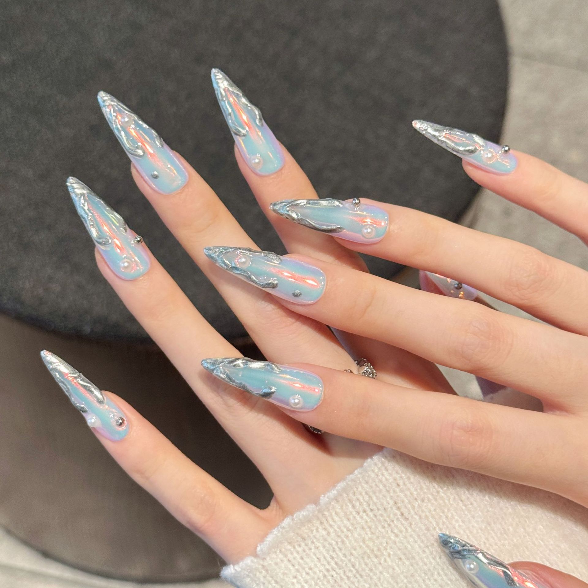 10 pièces argent Aurora longs  - Nail Art Press On avis et prix